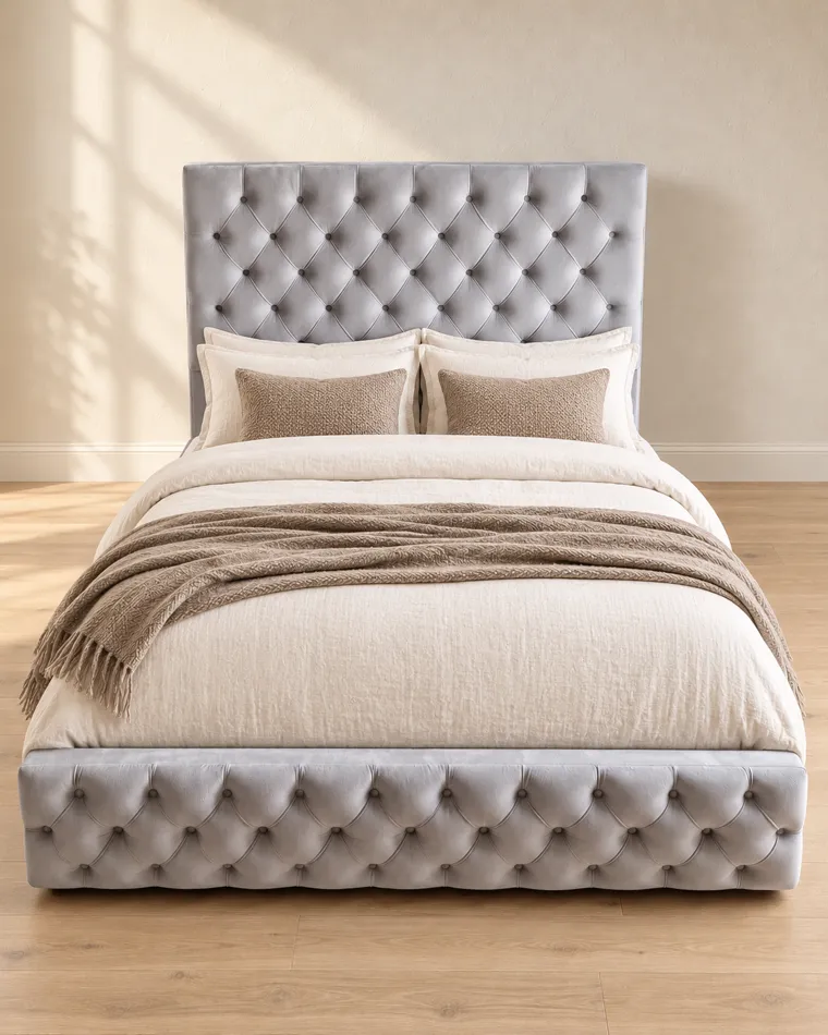 Capitoné: cama de relieve clásico, ambientación digital