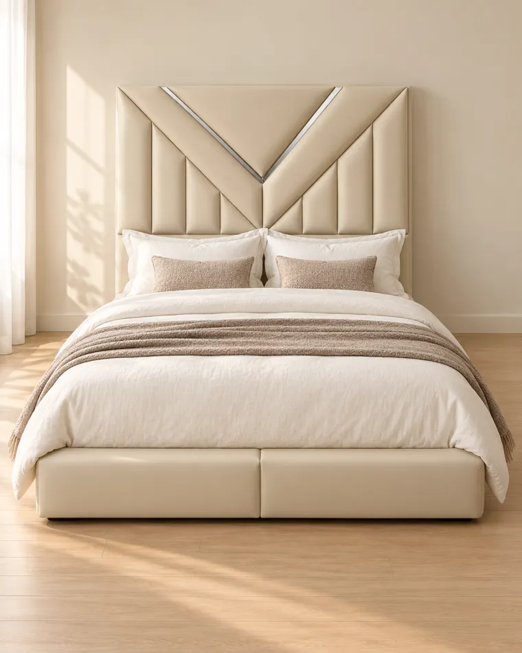 Vértice: cama de dibujo geométrico, ambientación digital