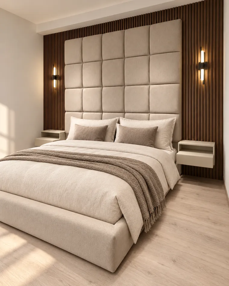 Trama: proyecto de dormitorio con paneles, ambientación digital
